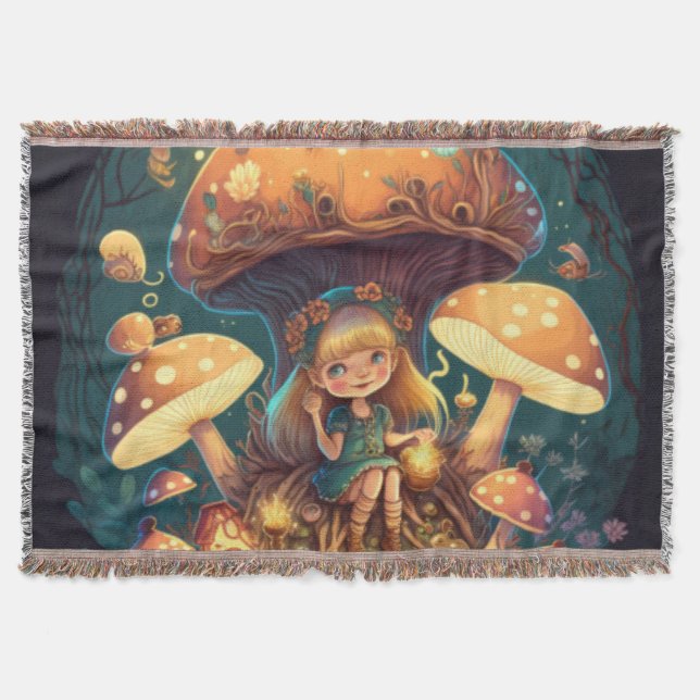 Mushrooms elfs  in the field    throw blanket (Front)