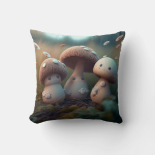Mushrooms elfs in the field throw pillow