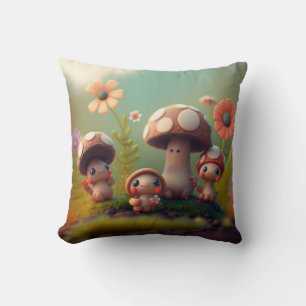 Mushrooms elfs  in the field throw pillow