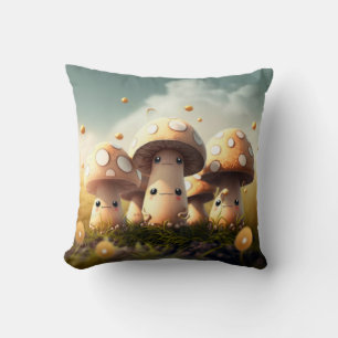 Mushrooms elfs  in the field throw pillow