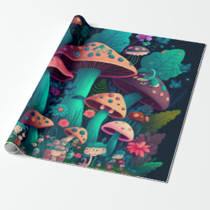 Mushrooms elfs  in the field   wrapping paper