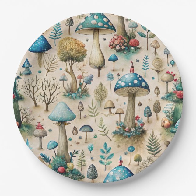 Mushrooms Fairyland  Paper Plate (Front)