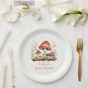 Mushrooms Floral Baby Shower Paper Plate