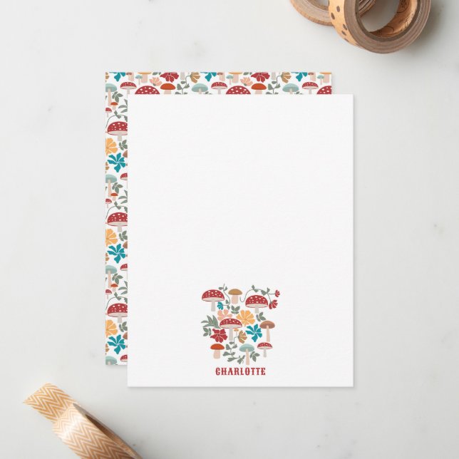 Mushrooms & Floral Mid Century Modern Custom Name Card (Front/Back In Situ)