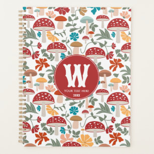 Mushrooms & Floral Mid Century Modern Monogram Planner