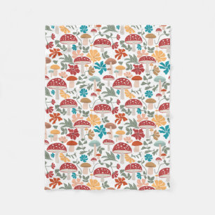 Mushrooms & Floral Mid Century Modern Pattern Fleece Blanket