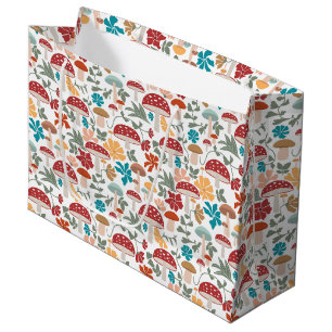 Mushrooms & Floral Mid Century Modern Pattern Large Gift Bag