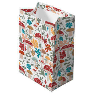 Mushrooms & Floral Mid Century Modern Pattern Medium Gift Bag