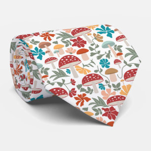 Mushrooms & Floral Mid Century Modern Pattern Tie