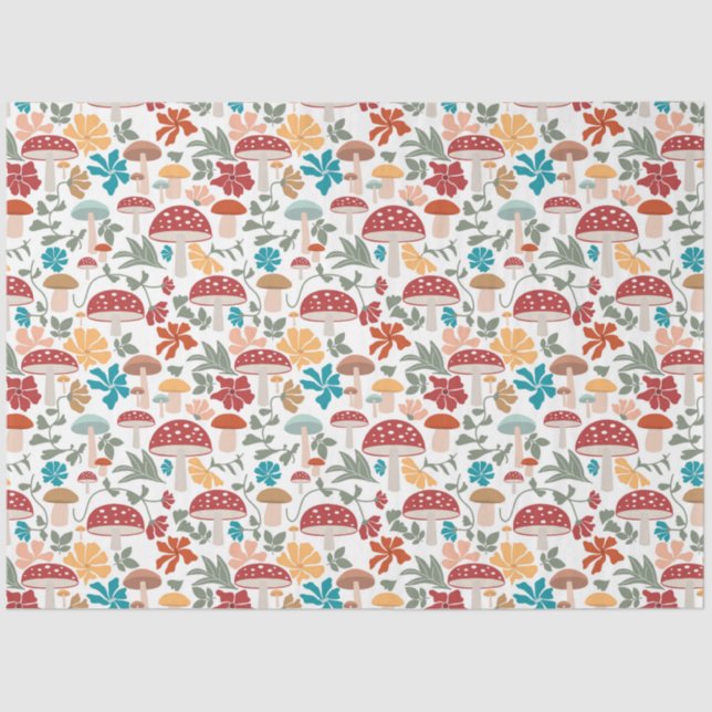 Mushrooms & Floral Mid Century Modern Pattern Tissue Paper (Front)