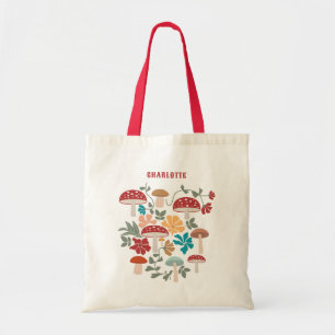 Mushrooms & Floral Mid Century Modern Pattern Tote Bag