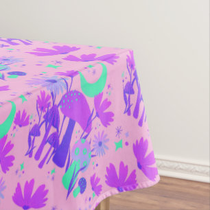 Mushrooms & florals - lavender rose & purple tablecloth