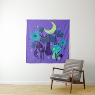 mushrooms & florals - Purple blueberry Tapestry
