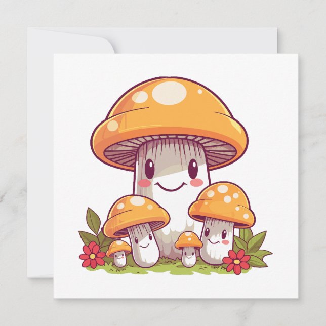 Mushrooms foraging, happy kawaii style (Front)