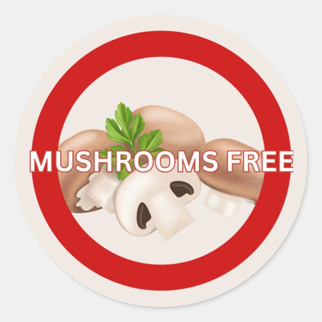 Mushrooms Free Food Allergy Alert Classic  Classic Round Sticker (Front)