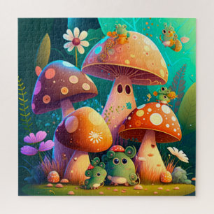 Mushrooms green florals in the field jigsaw puzzle