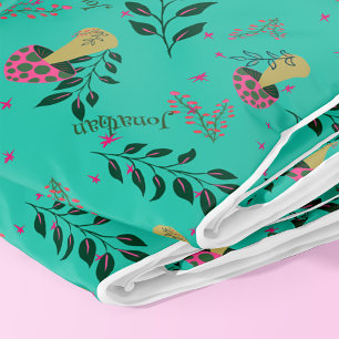 Mushrooms, Greenery and Floral Pattern Custom Name Fleece Blanket