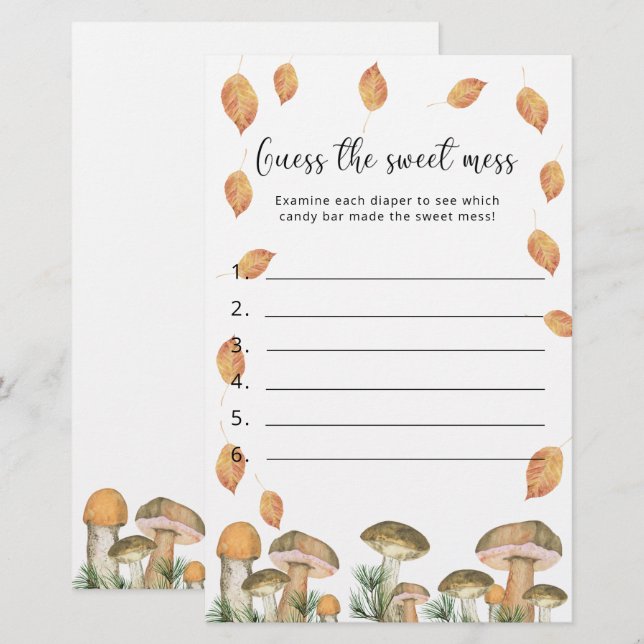 Mushrooms - Guess the Sweet Mess, Baby Shower Game (Front/Back)