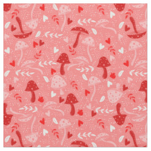 mushrooms heart leaves forest whimsical valentines fabric