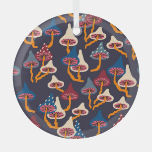 Mushrooms Illustration Fabric Wrapping Pattern Glass Tree Decoration