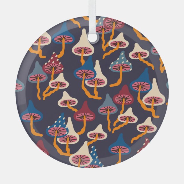 Mushrooms Illustration Fabric Wrapping Pattern Glass Tree Decoration (Front)