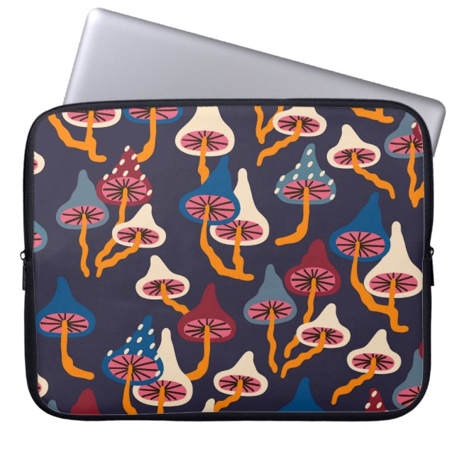 Mushrooms Illustration Fabric Wrapping Pattern Laptop Sleeve (Front)