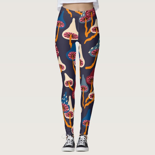 Mushrooms Illustration Fabric Wrapping Pattern Leggings (Front)