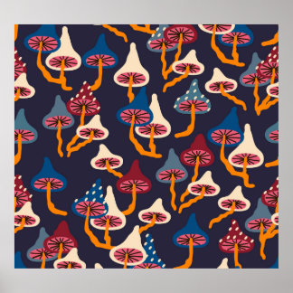 Mushrooms Illustration Fabric Wrapping Pattern Poster