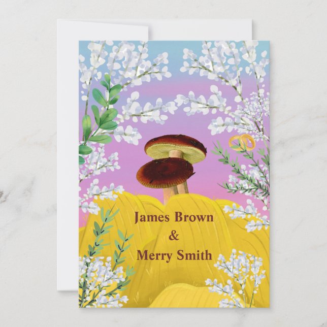 Mushrooms in Love Haystack Flowers Wedding Invitation (Front)