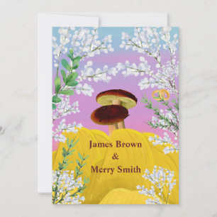 Mushrooms in Love Haystack Flowers Wedding Invitation