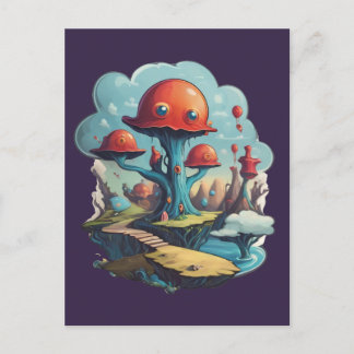 Mushrooms in Surreal Place of Magic and Psychedeli Postcard