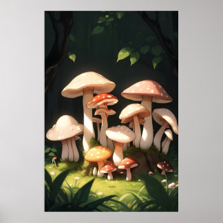 Mushrooms in the Forest Poster