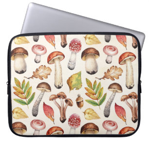 Mushrooms Leaves: Watercolor Illustration Pattern Laptop Sleeve