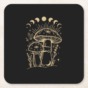 Mushrooms & Minimalism Cottage Aesthetic Goblinco Square Paper Coaster