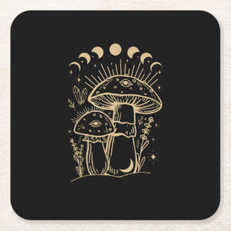 Mushrooms & Minimalism Cottage Aesthetic Goblinco Square Paper Coaster