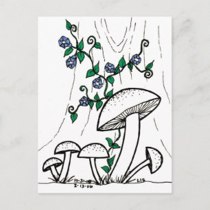 Mushrooms & Morning Glories postcard