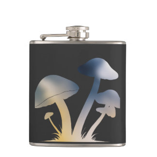 Mushrooms Nature Environment Life Silhouette Style Hip Flask
