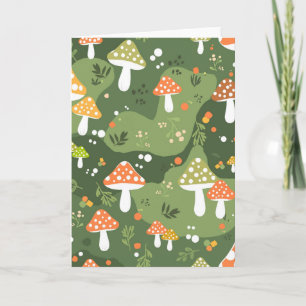 Mushrooms on Green Woodland Greeting Card