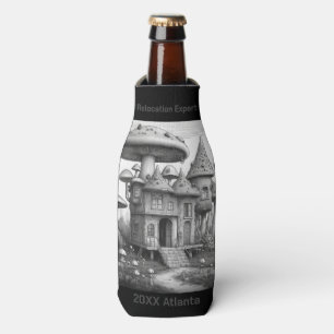 Mushrooms on wood house roof Black and white AIda Bottle Cooler