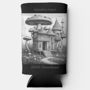 Mushrooms on wood house roof Black and white AIda Seltzer Can Cooler
