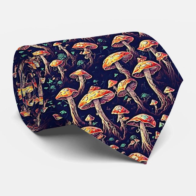 Mushrooms Pattern Tie (Rolled)