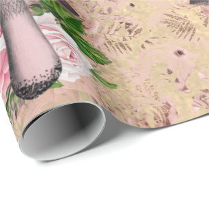 Mushrooms Pink Woodland Vintage Roses Damask Wrapping Paper