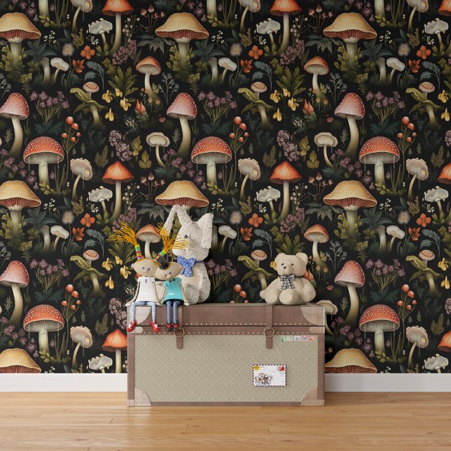 Mushrooms Plants Flowers Illustration Pattern Wallpaper (Creator Uploaded)