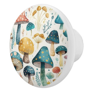 Mushrooms Retro Groovy Ceramic Pull