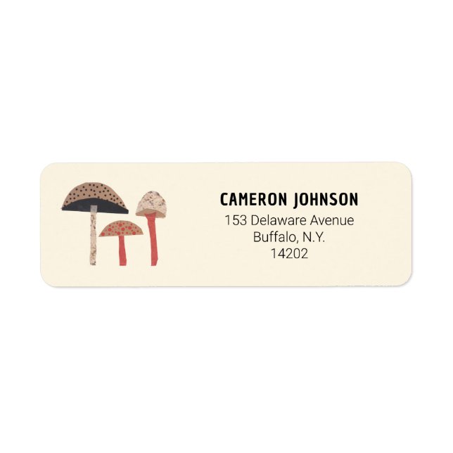 Mushrooms Retro Modern Botanical Return Address (Front)