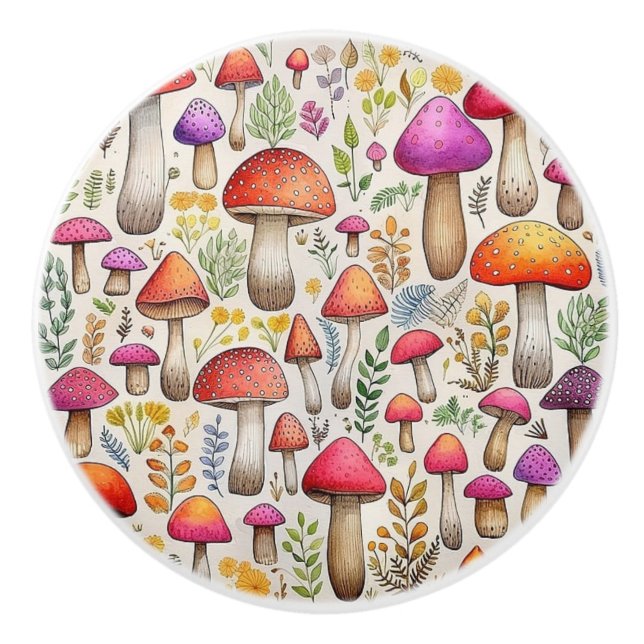 Mushrooms Retro Vintage Antique Style Ceramic Knob (Front)