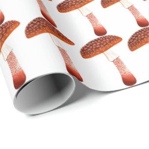 Mushrooms Rose Woodland White Delicate Wrapping Paper