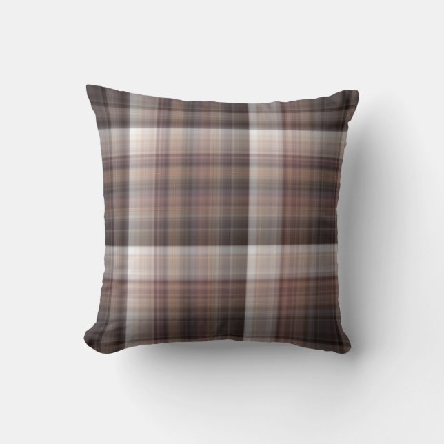 Mushrooms Rustic Brown Plaid Cushion (Front)