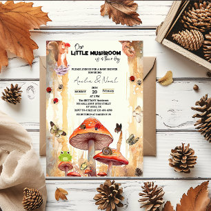  mushrooms rustic whimsical Fall baby shower Invitation