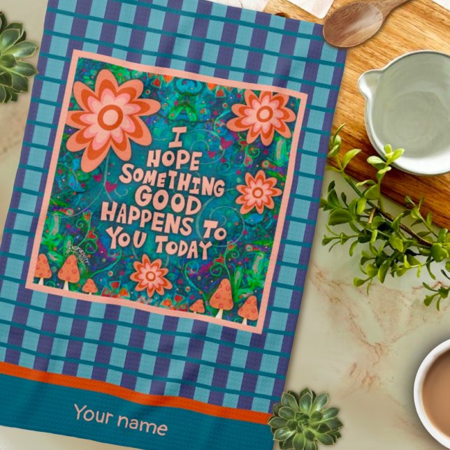 Mushrooms Something Good Quote Name Plaid Stylish Tea Towel (Creator Uploaded)